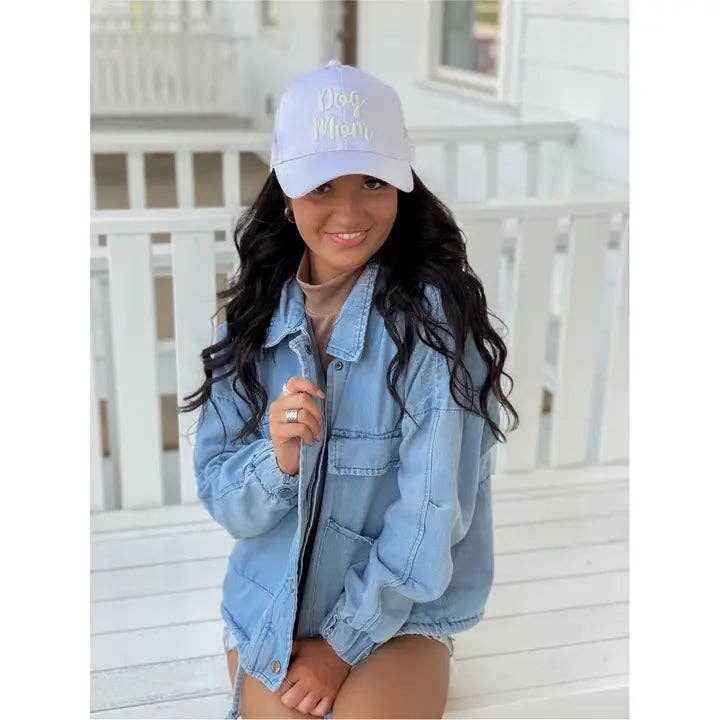 Dog Mom Embroidered Mesh Back High Ponytail CC Ball Cap: Grey