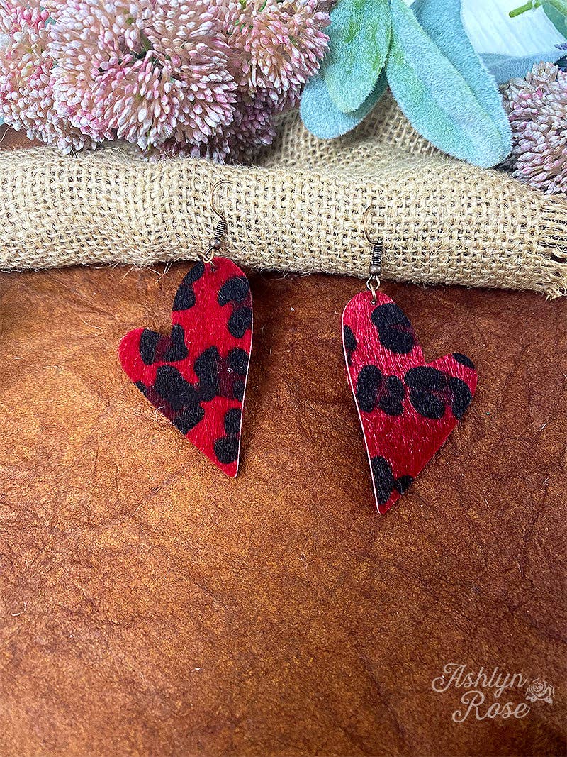 Love Is In The Air Red Leopard Heart Shaped Earrings: Red / One Size