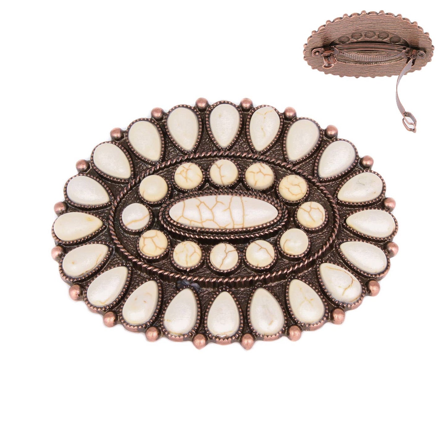 Western Oval Turquoise Concho Hair Barrette Clip : Turquoise or White