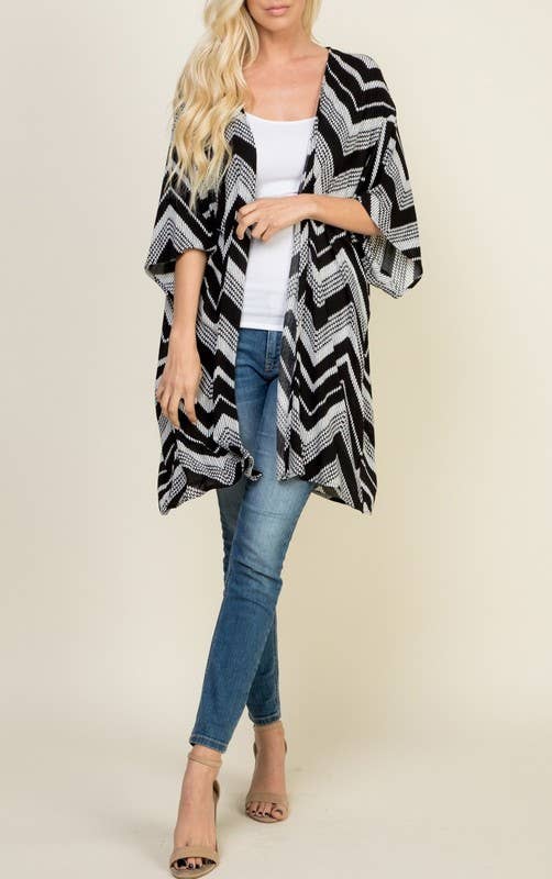 PLUS SIZE ZIGZAG PATTERN CARDIGAN: Black
