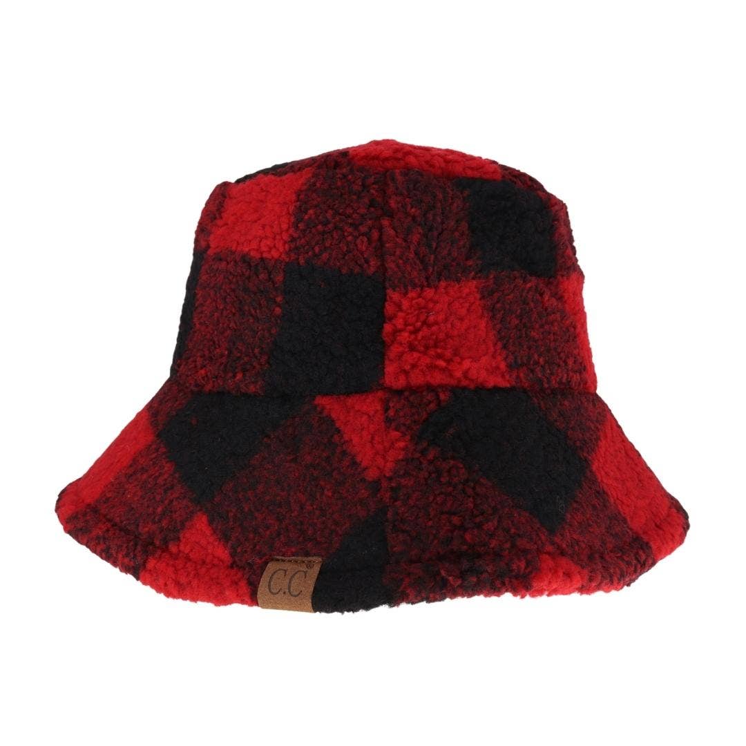 Buffalo Check Sherpa C.C Bucket Hat: Red/Black