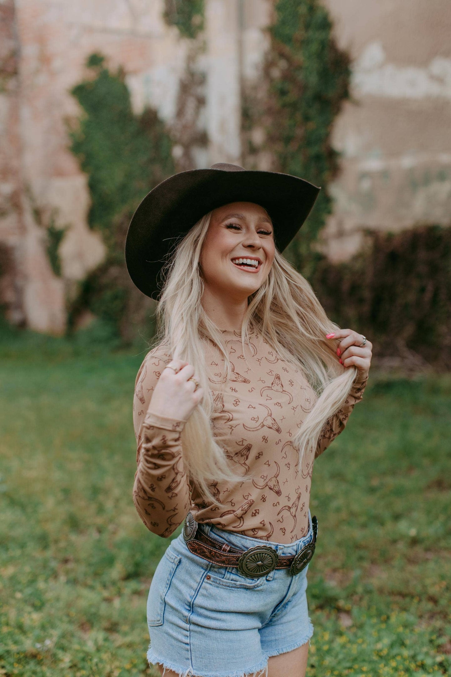 Branded Longhorns Velvet Mesh Top