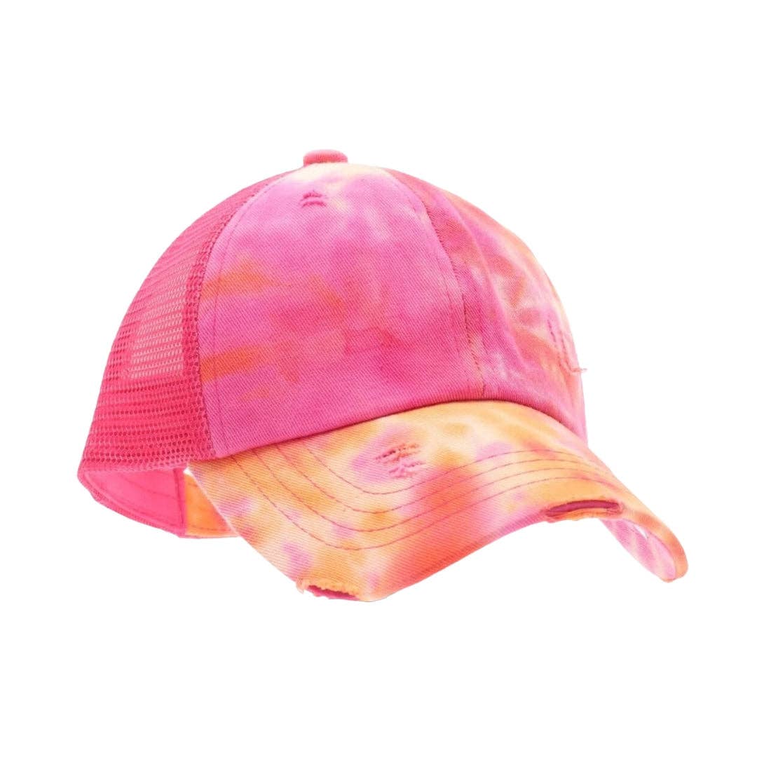 Kids Tie Dye Criss-Cross High Ponytail CC Ball Cap