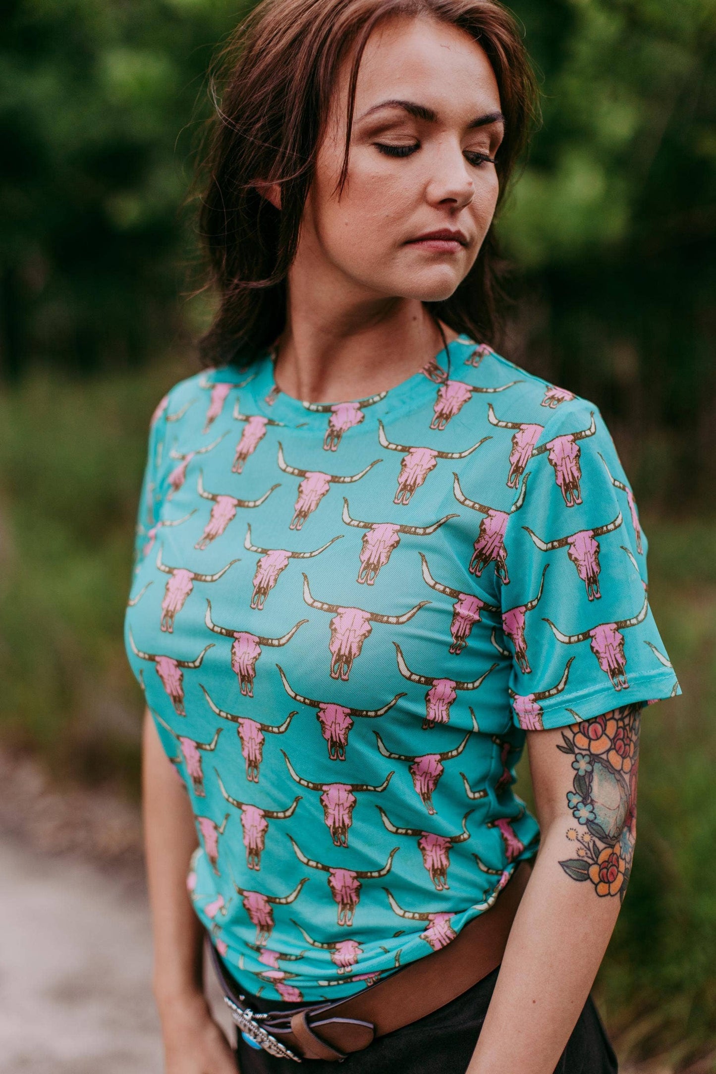 Mesh Top Cow Skull: Turquoise