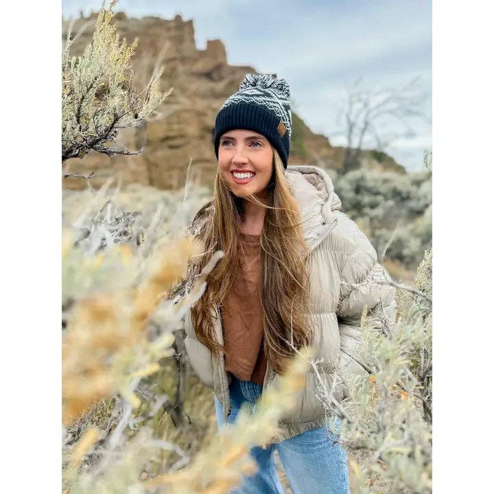 Aztec Multi-Colored Pom C.C Beanie: Dk. Grey