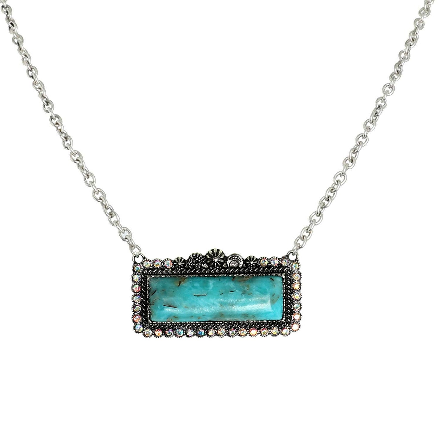 Western Rectangle Concho Necklace: White