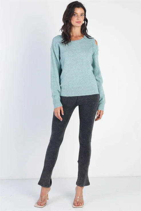 Teal Cold Shoulder Knit Sweater