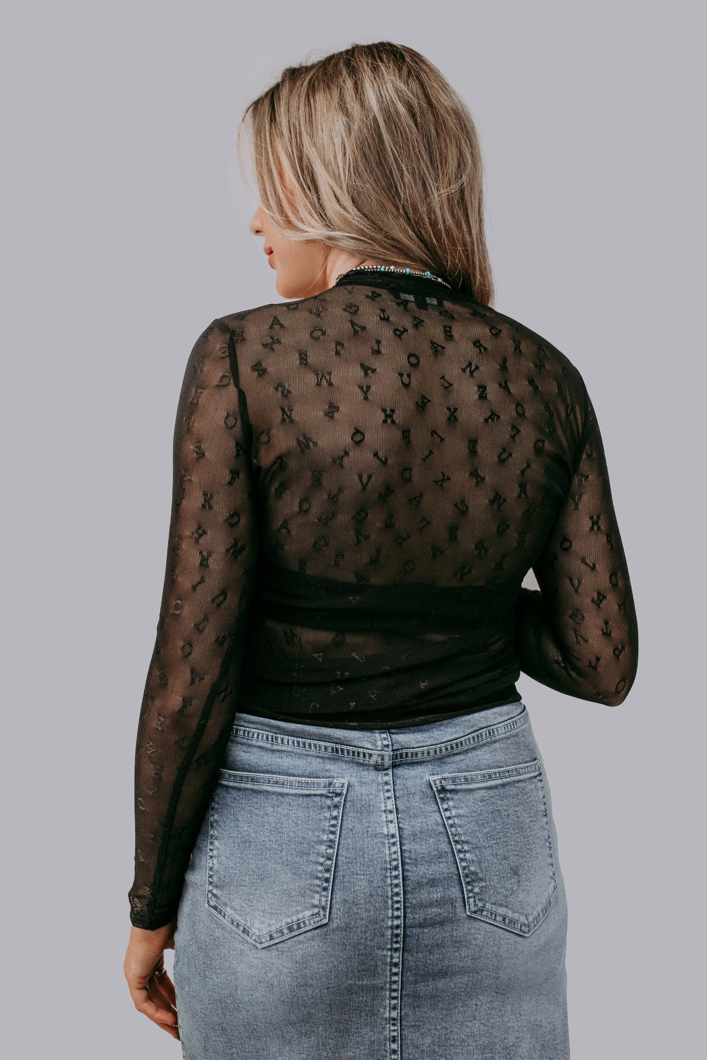 Alphabet Mesh Top: Black
