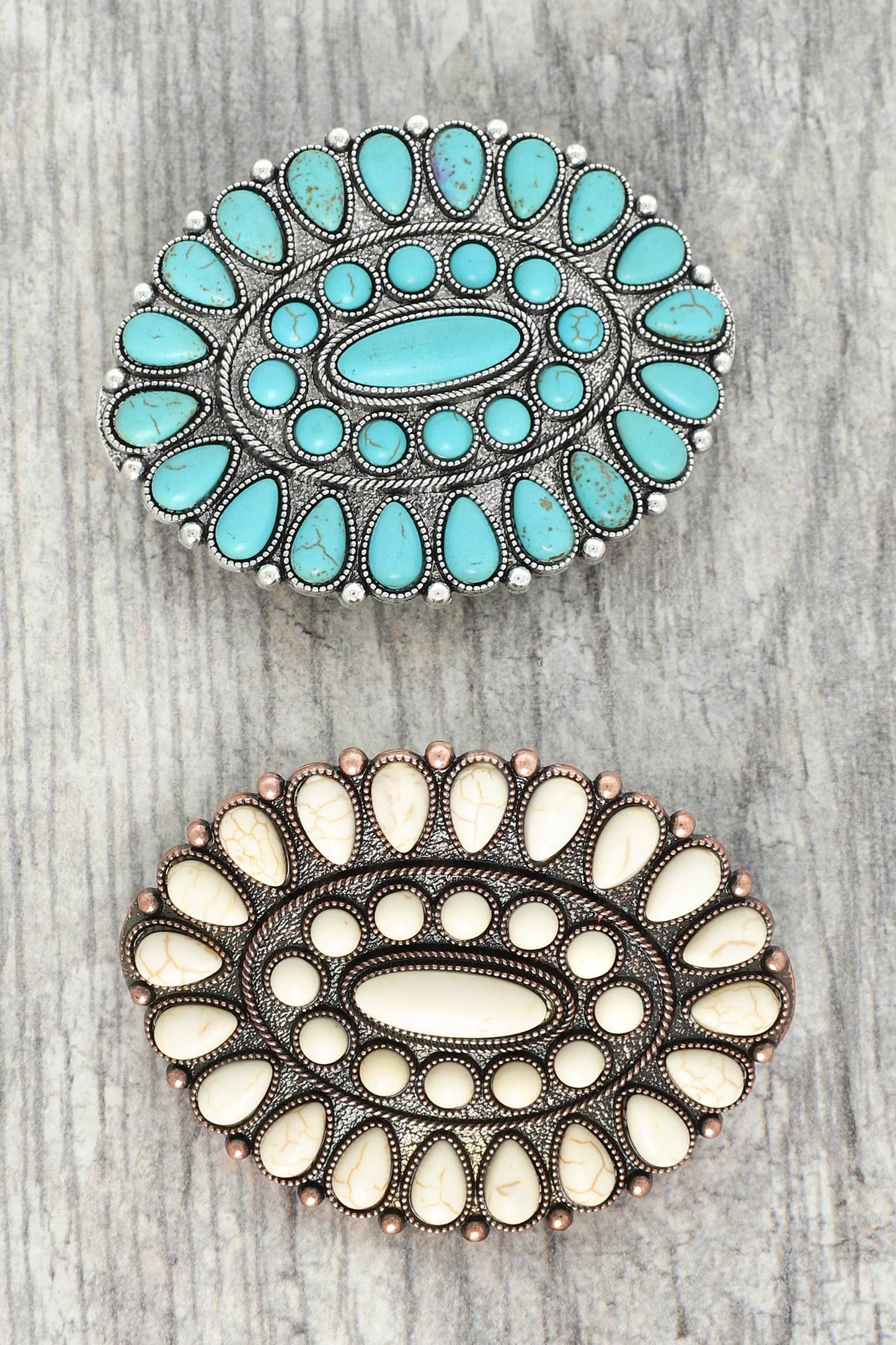 Western Oval Turquoise Concho Hair Barrette Clip : Turquoise or White