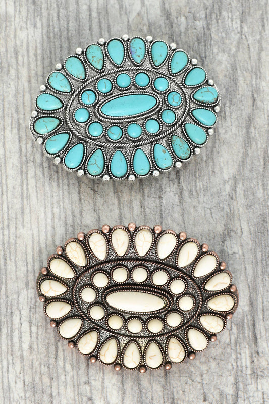 Western Oval Turquoise Concho Hair Barrette Clip : Turquoise or White