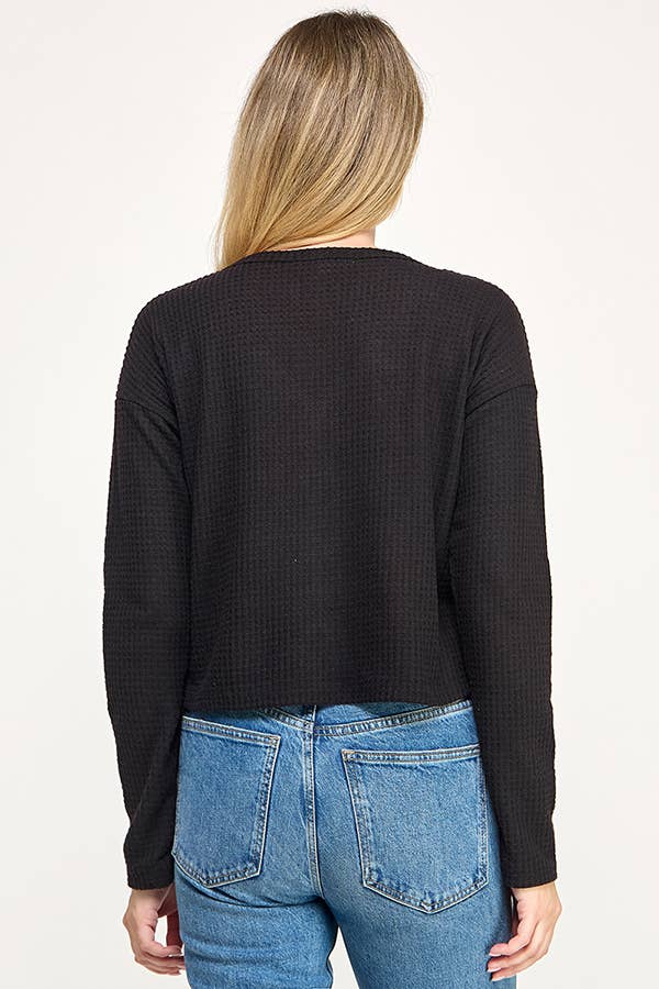 Long sleeve waffle knit top: Black