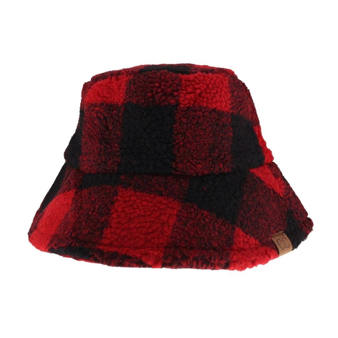Buffalo Check Sherpa C.C Bucket Hat: Red/Black
