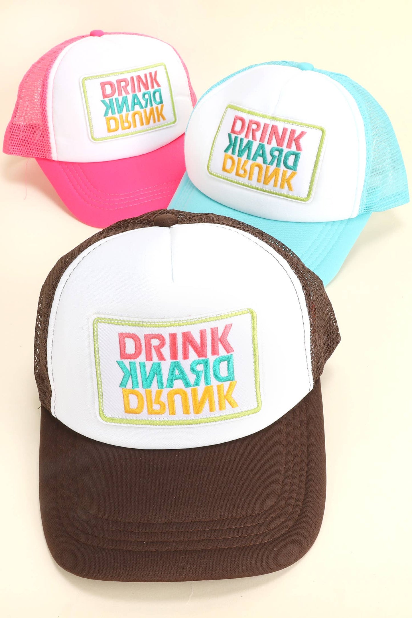 Drink Drank Drunk Mesh Backing Baseball Cap : Pink