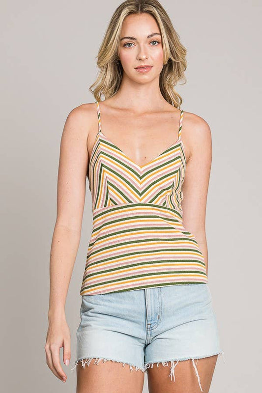 Striped Ribbed Knit Cami Tank Top