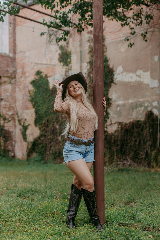 Branded Longhorns Velvet Mesh Top