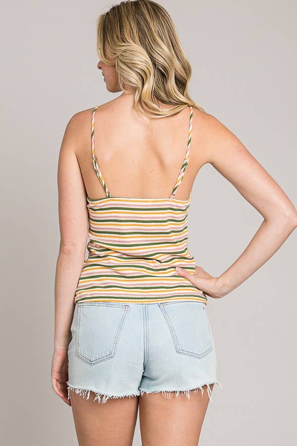 Striped Ribbed Knit Cami Tank Top