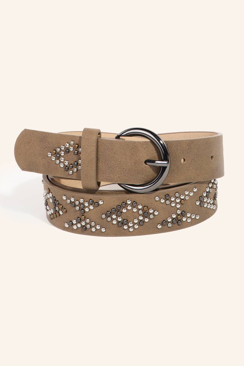 Geometric Studded Vegan Leather Belt: KA ROUND
