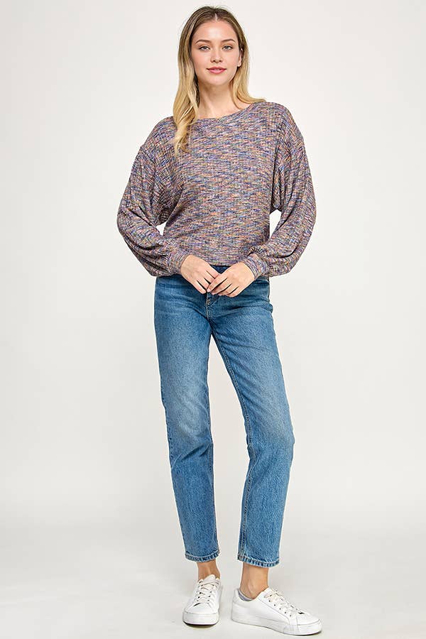 MARLED EFFECT LONG SLEEVE SWEATER TOP