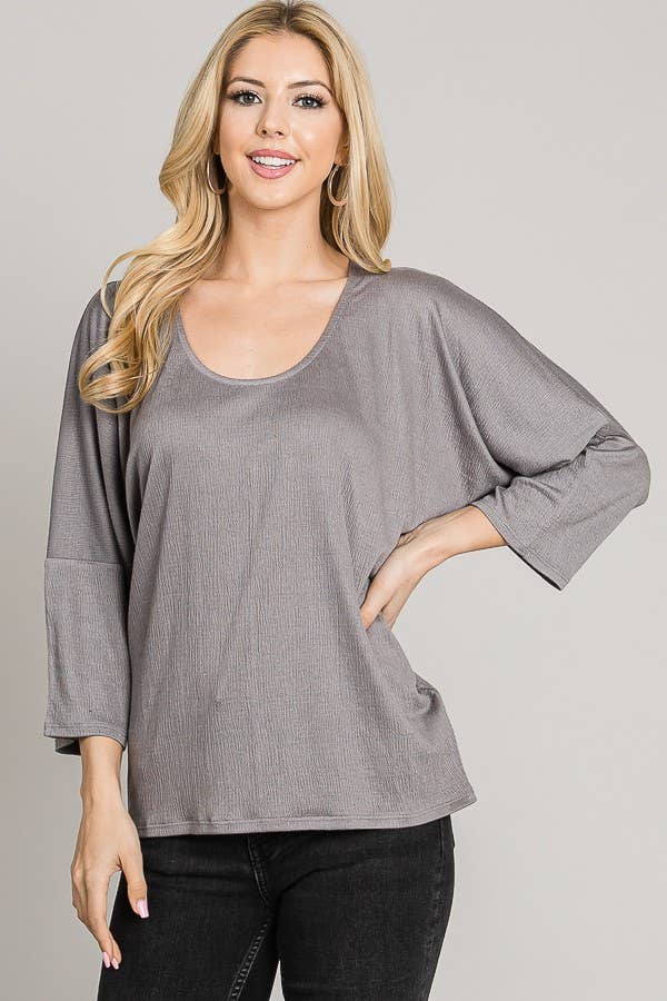 Bracelet sleeve length stretch knit top - Back lace detail: Lt Grey