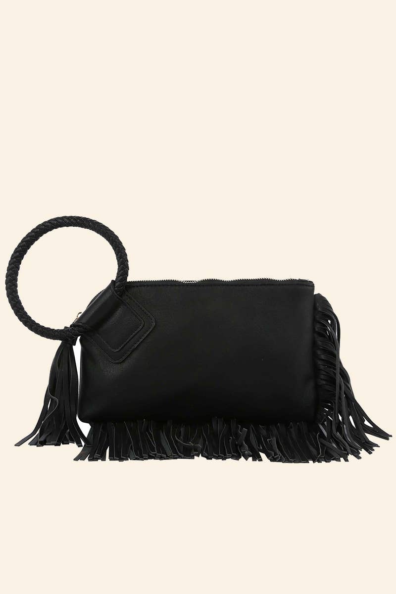 Fringe Cuff Clutch Tassel Wristlet Clutch Bag: SAGE