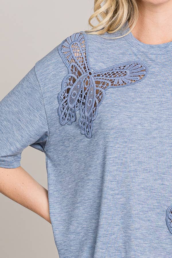 Butterfly Embroidered Cut Out Oversize Knit Top