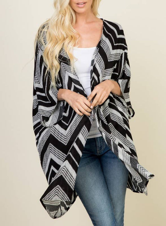 PLUS SIZE ZIGZAG PATTERN CARDIGAN: Black