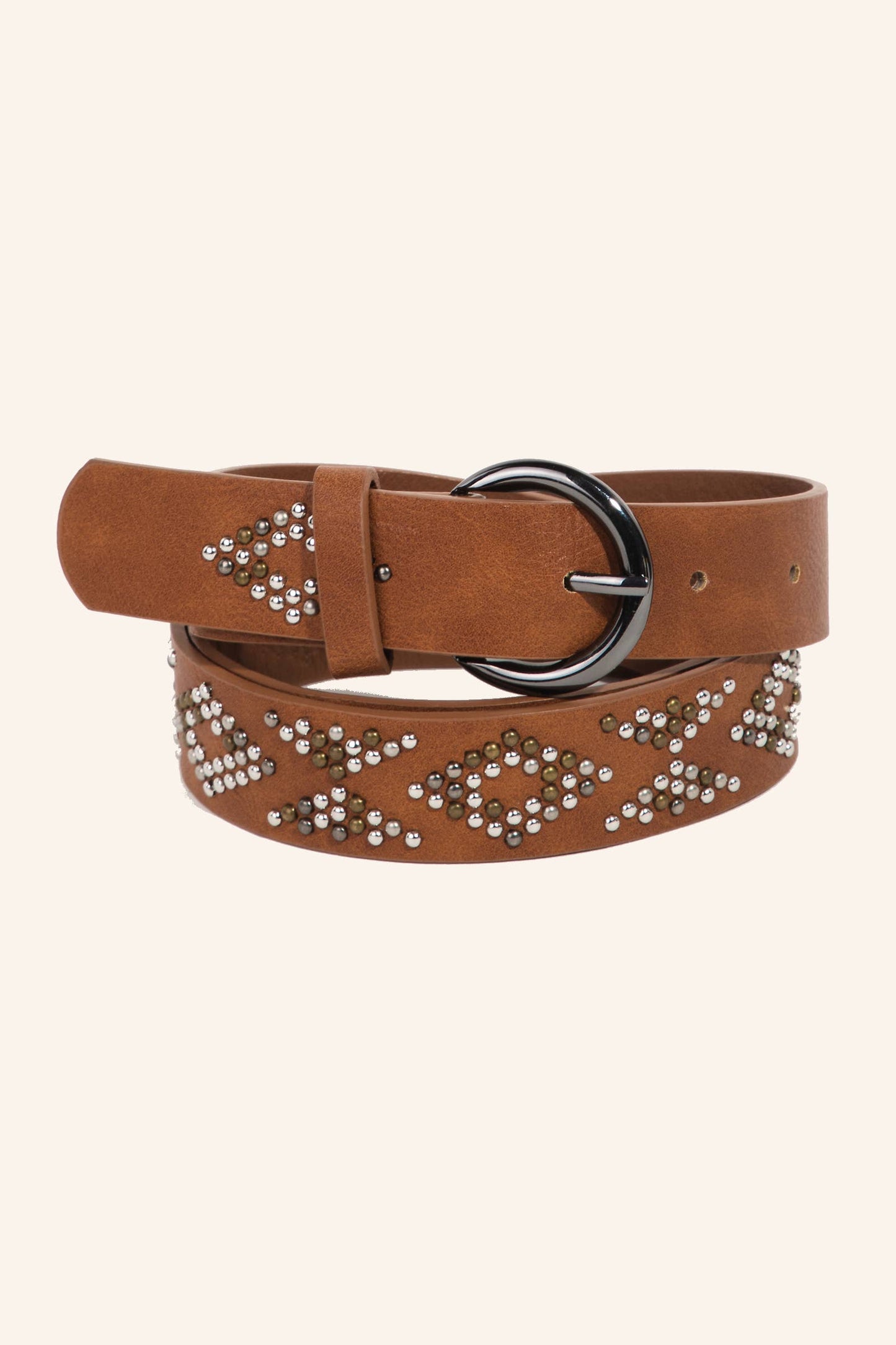 Geometric Studded Vegan Leather Belt: KA ROUND