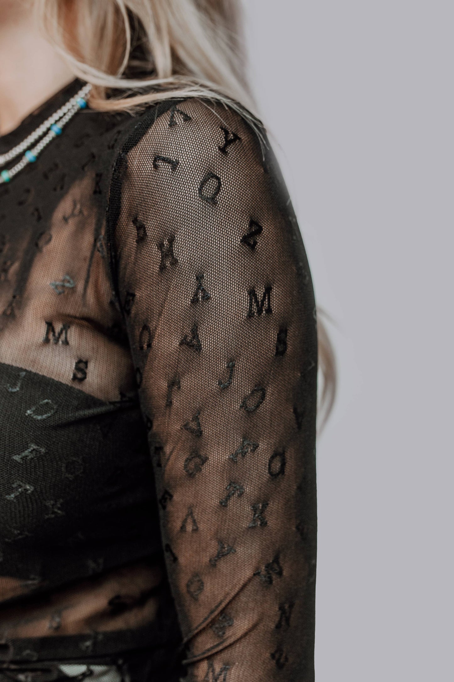 Alphabet Mesh Top: Black