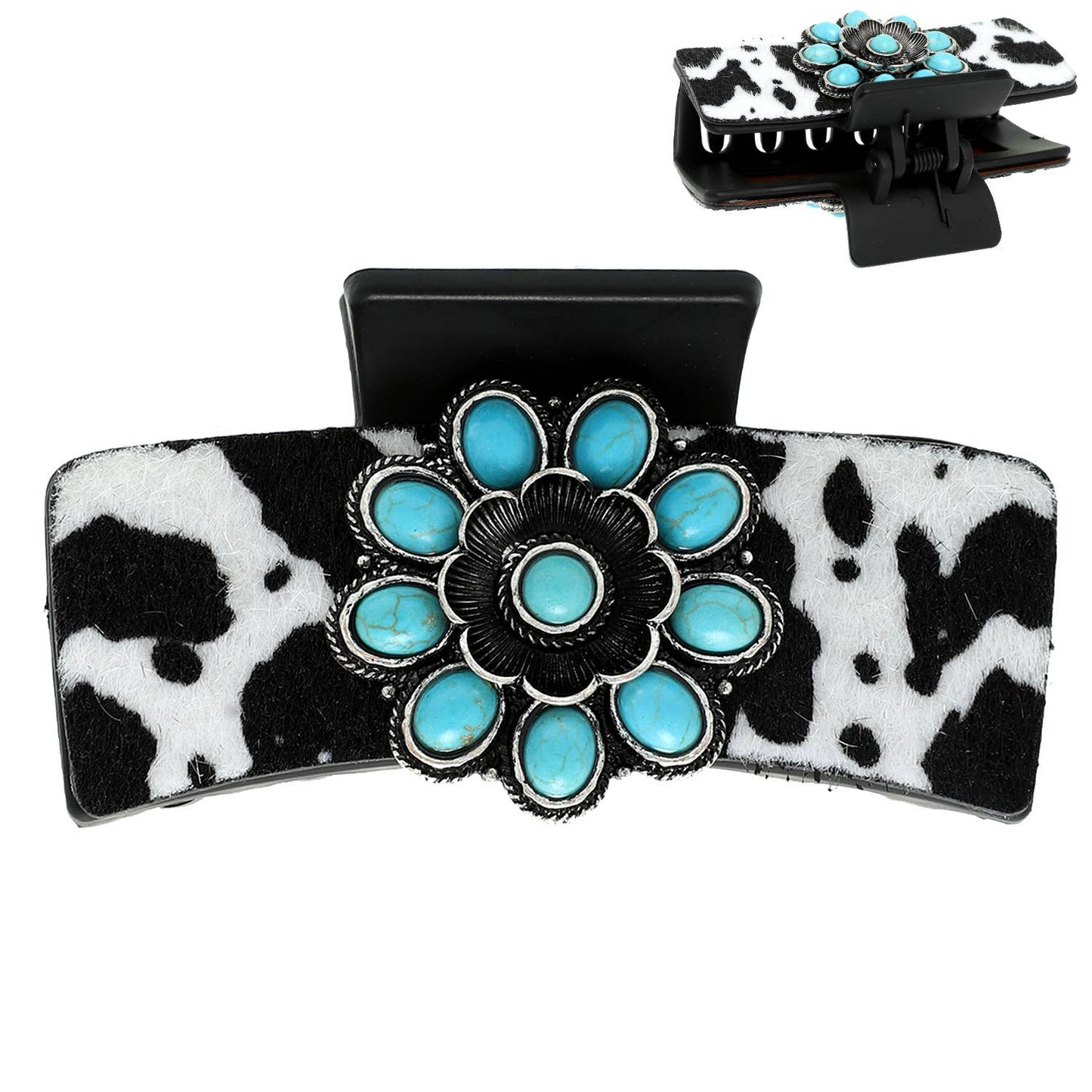 Western Cowhide Flower Concho Hair Claw Clip : Black or Brown