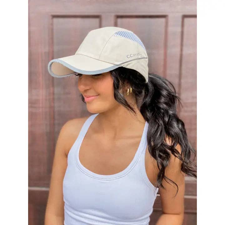 Reflective Mesh Sport CC Ball Cap: Beige/White
