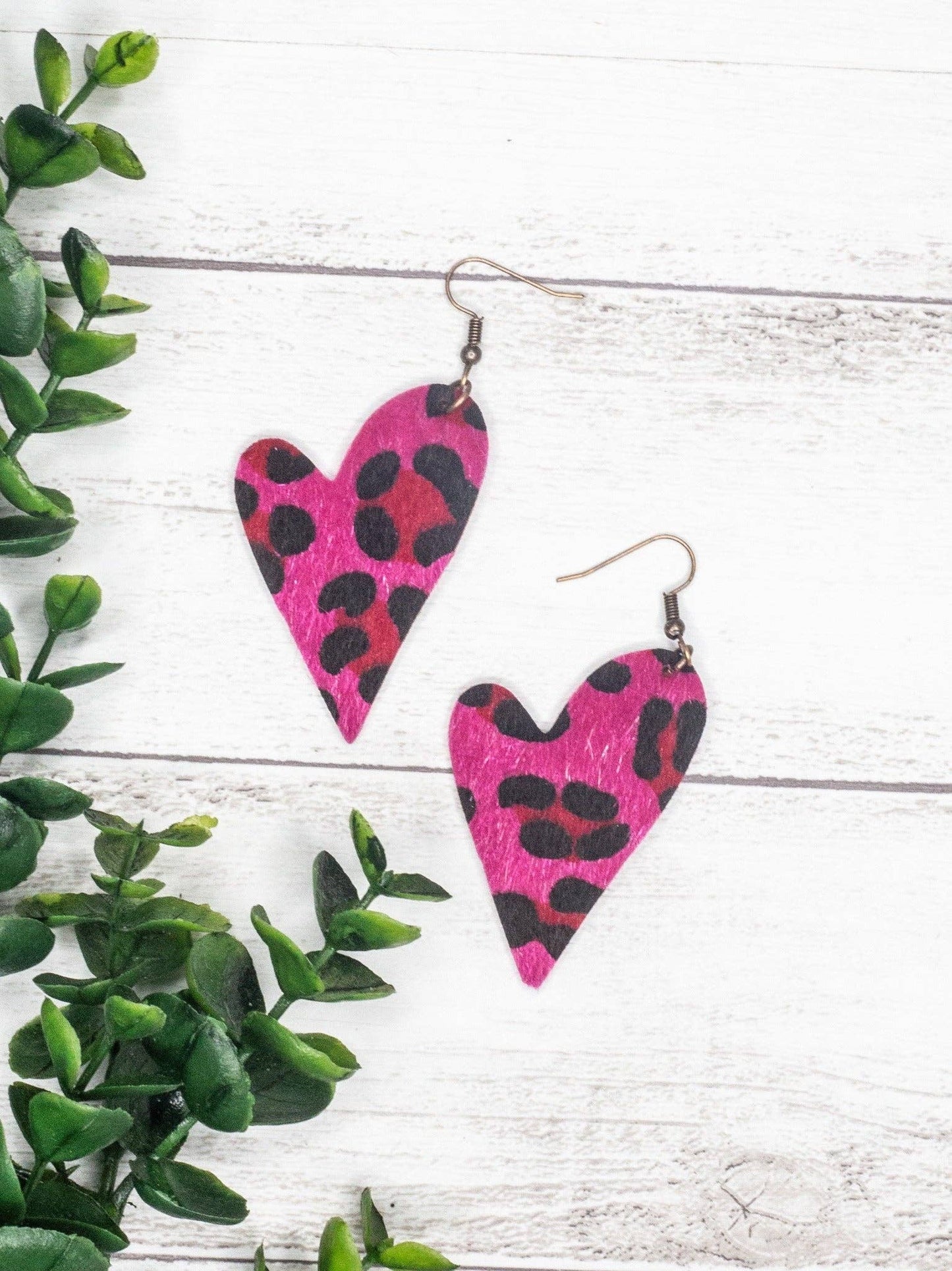 Love Is In The Air Fuchsia Leopard Heart Shaped Earrings: Fushia / One Size