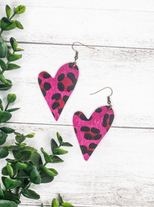 Love Is In The Air Fuchsia Leopard Heart Shaped Earrings: Fushia / One Size