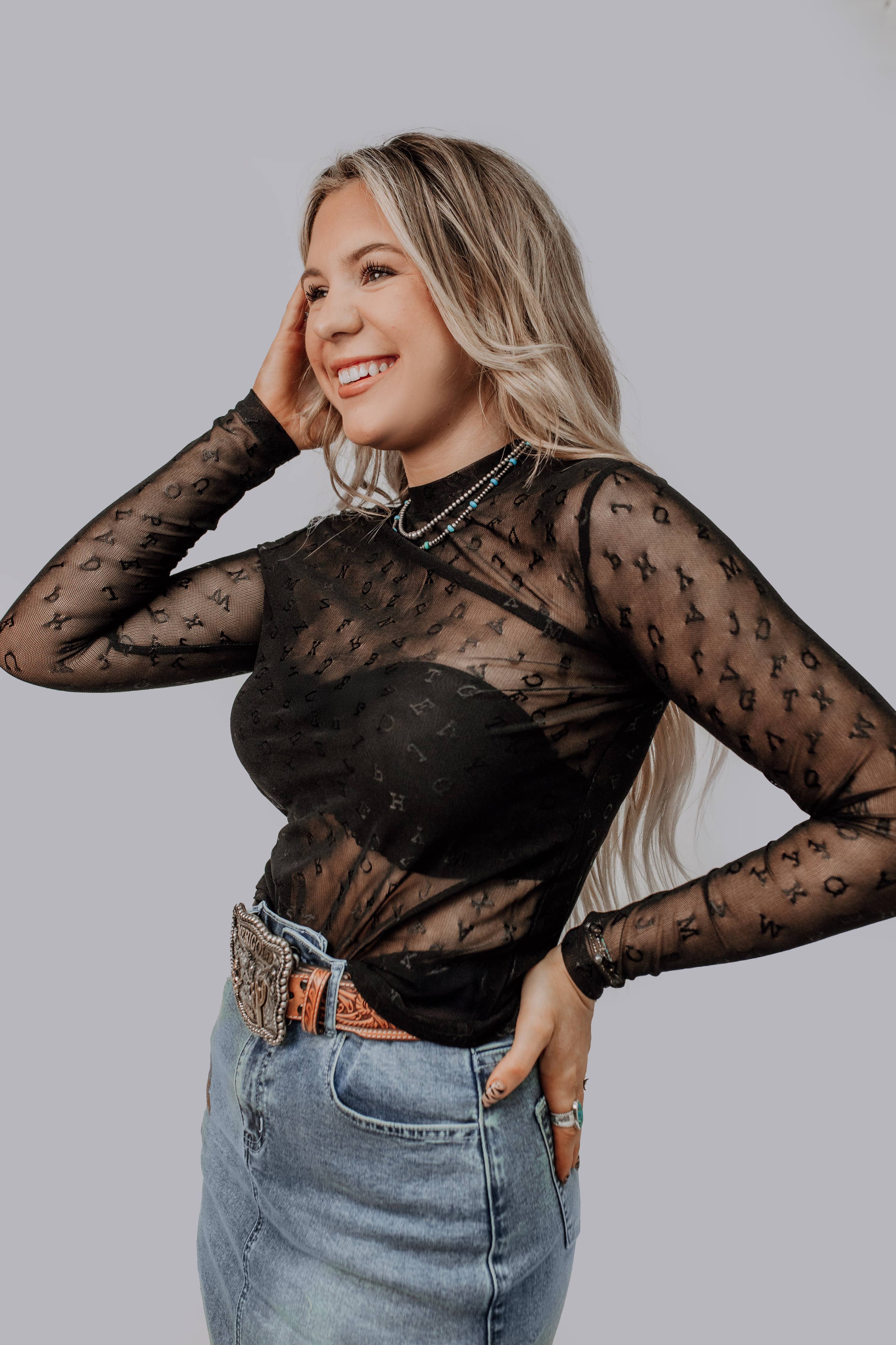 Alphabet Mesh Top: Black – Charlie Chic Boutique