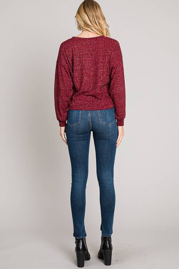 Long Sleeve Boxy Crop Top Lurex Rib Knit