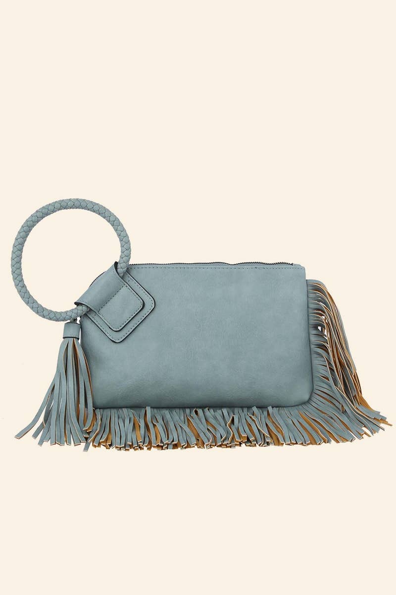 Fringe Cuff Clutch Tassel Wristlet Clutch Bag: SAGE