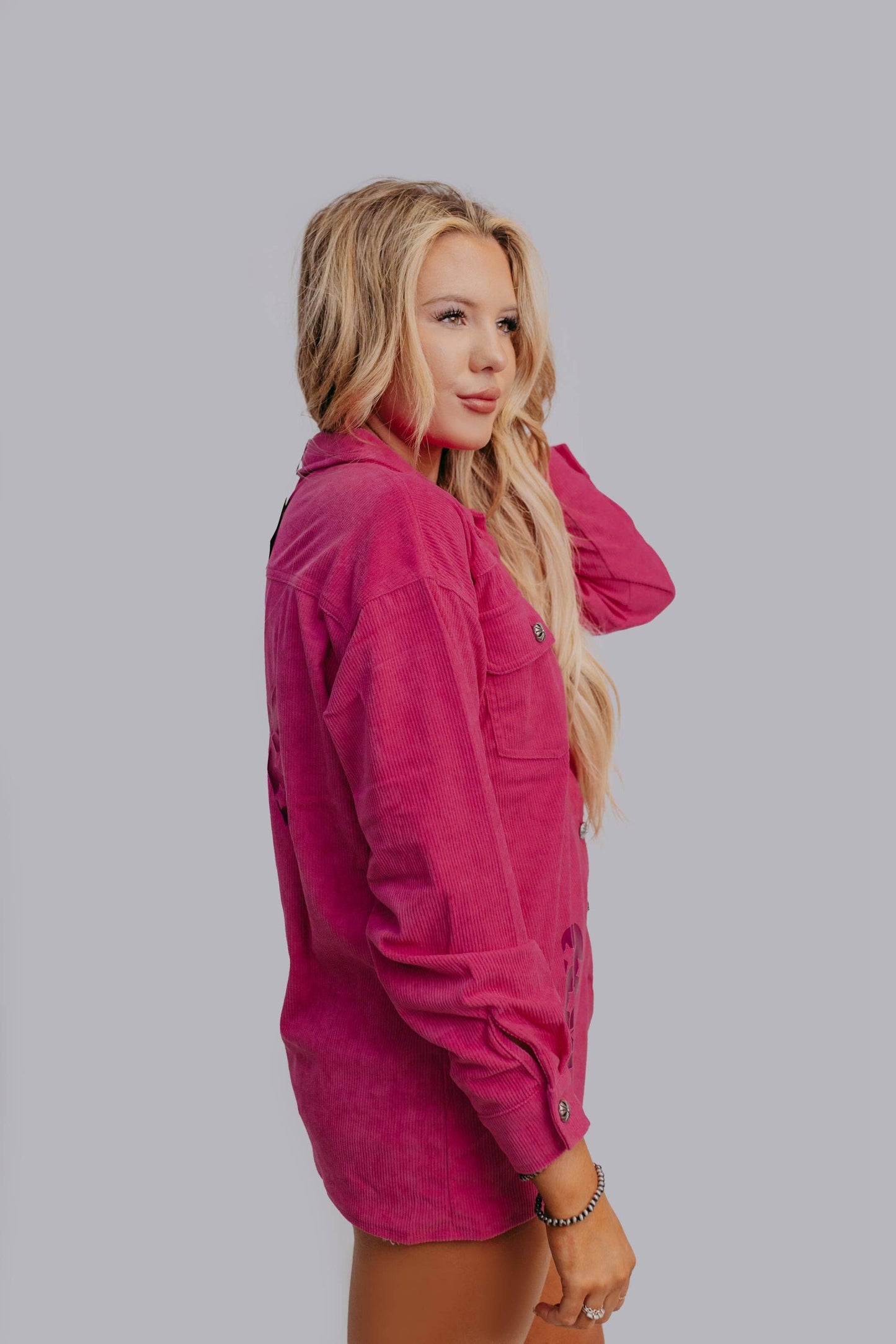 Cowgirl Boot Foil Shacket: Pink