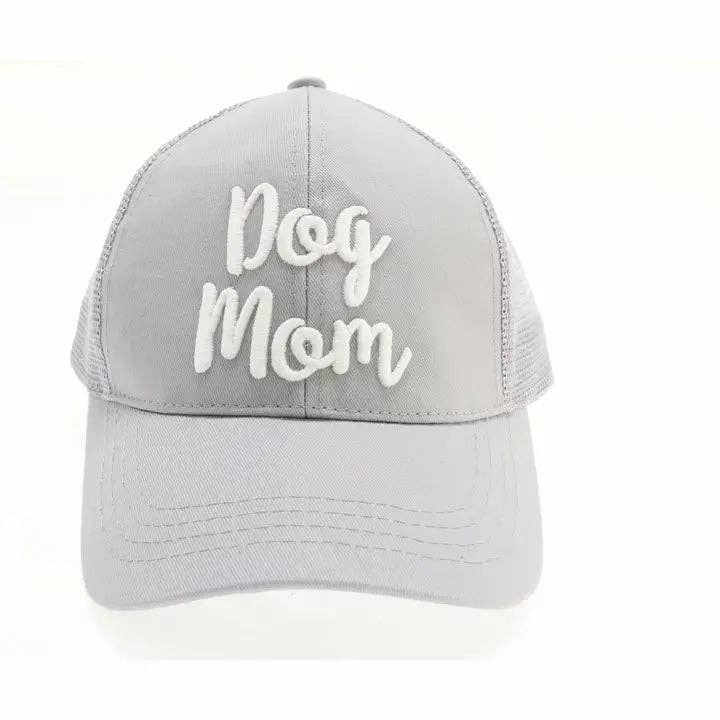 Dog Mom Embroidered Mesh Back High Ponytail CC Ball Cap: Grey