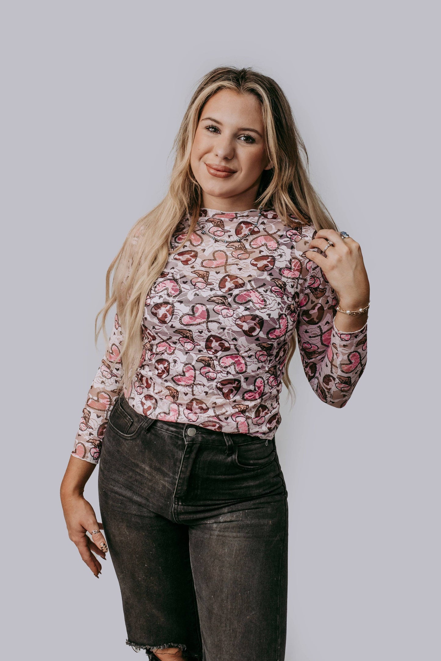 Western Heart Lace Top: Pink