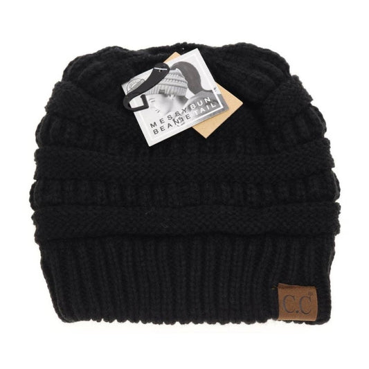Fuzzy Lined Solid Classic CC Beanie Tail: Black
