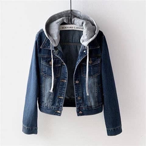 Women Casual Hooded Denim Jacket with Patchwork Design: Light Blue / 3XL