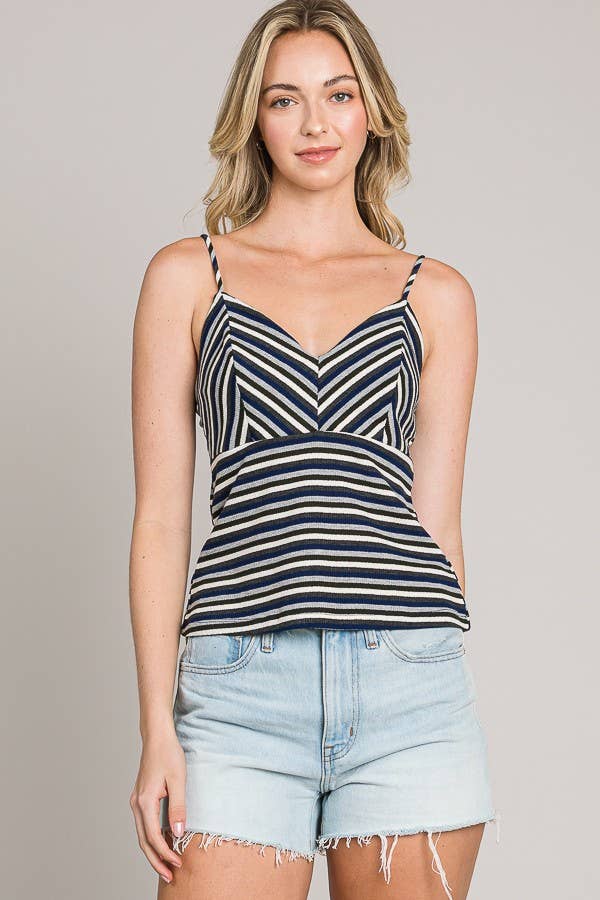 Striped Ribbed Knit Cami Tank Top