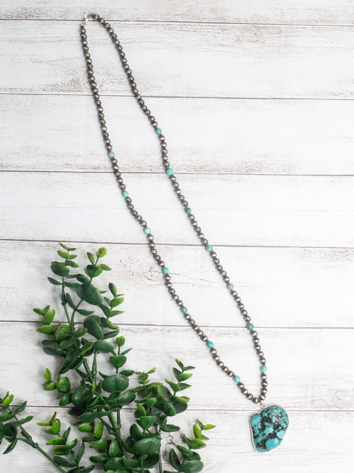 Kick Rocks Cowboy Turquoise Rock Pendant On A Navajo Pearl Necklace: Turquoise / One Size