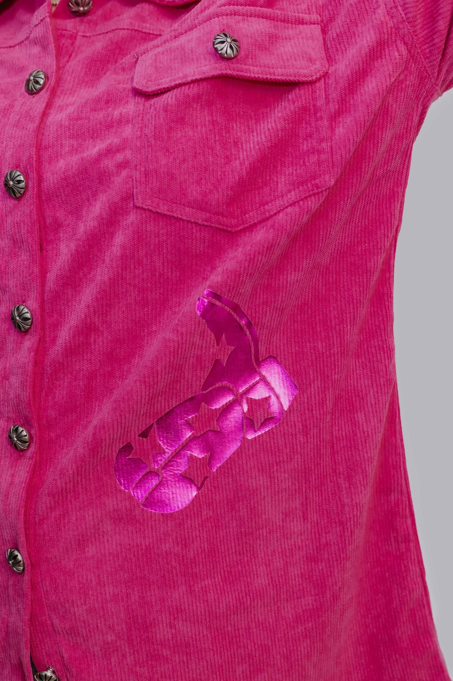 Cowgirl Boot Foil Shacket: Pink