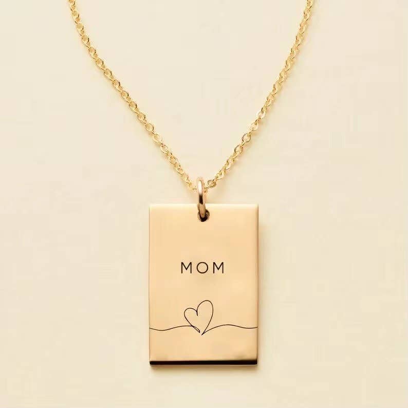 Mothers Day Necklace - "MOM" pendat and chain