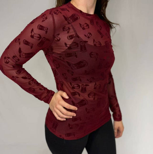 Blame it on the Boots Velvet Mesh Top