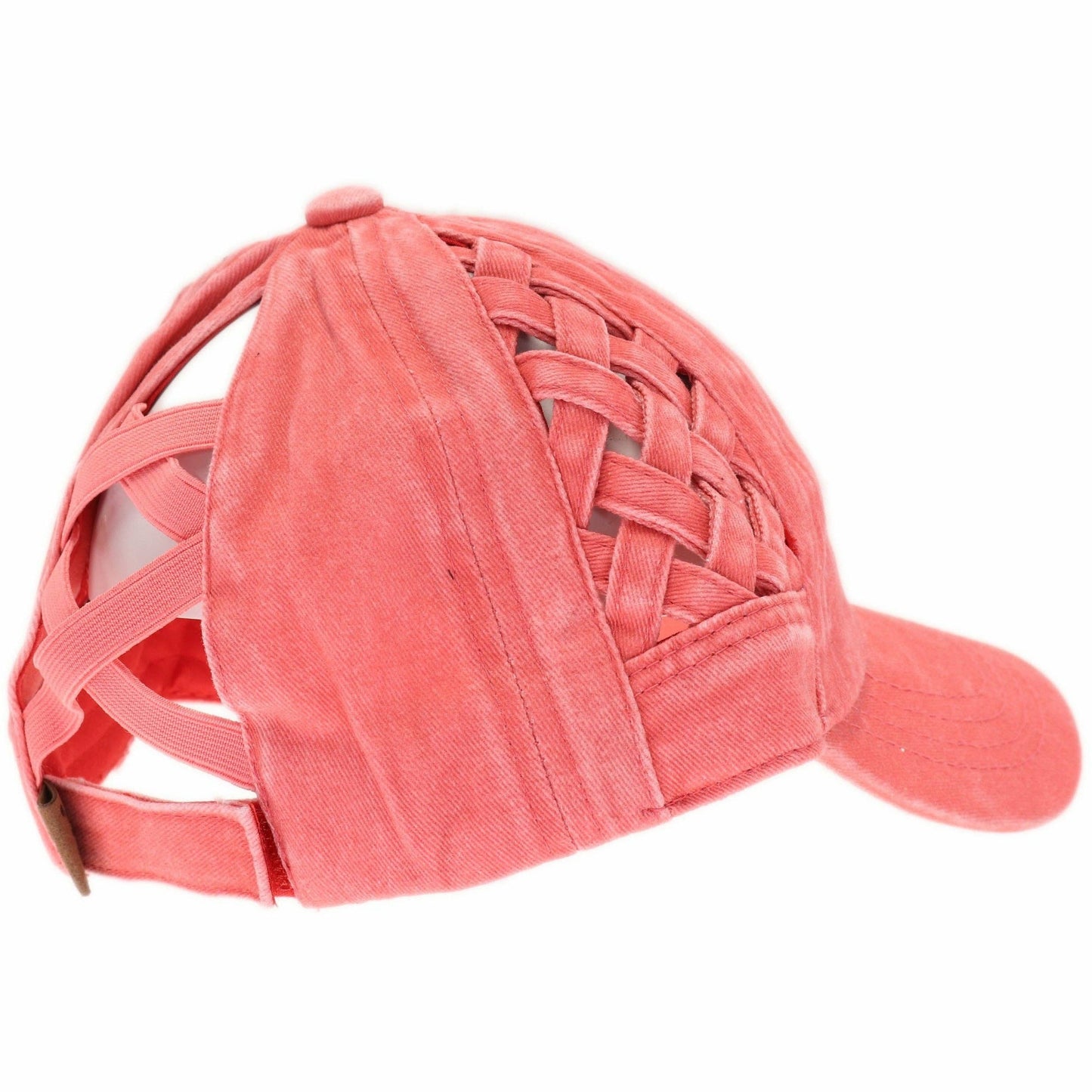 Basket Woven Criss-Cross High Ponytail CC Ball Cap: Grey Camo