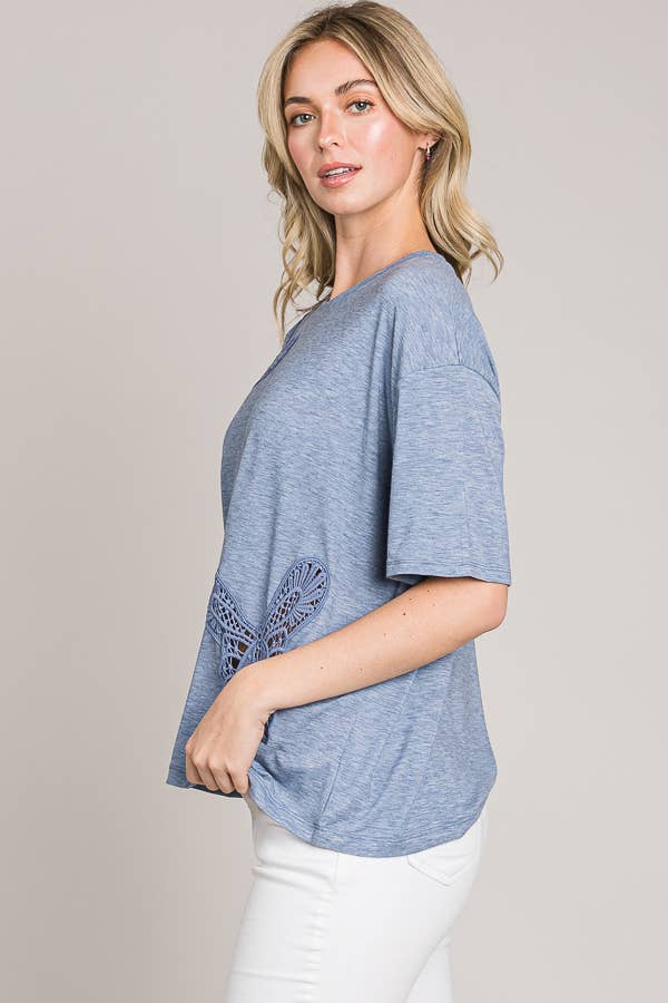 Butterfly Embroidered Cut Out Oversize Knit Top