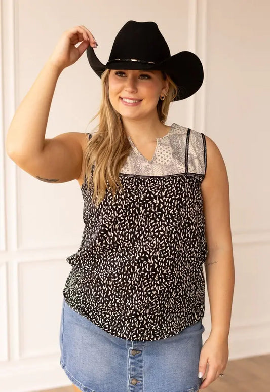 Black and White Leopard Paisley Tank