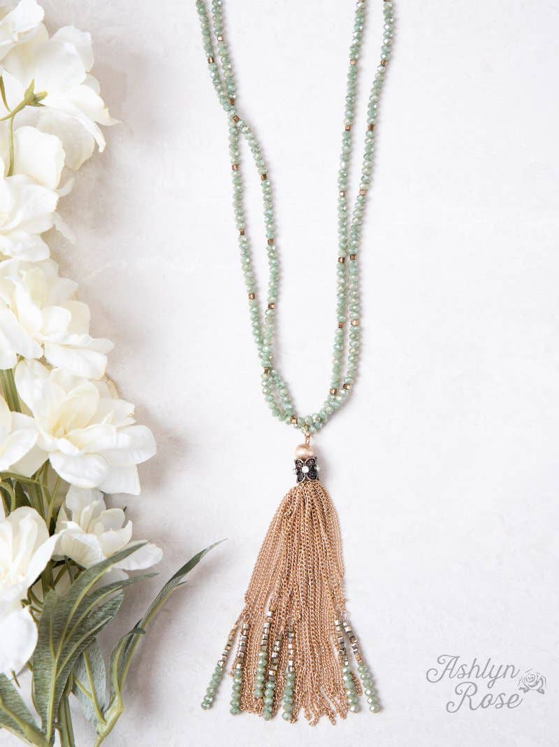 Cascade in Jade Beaded Necklace with Chain Tassel: Mix Pattern / One Size