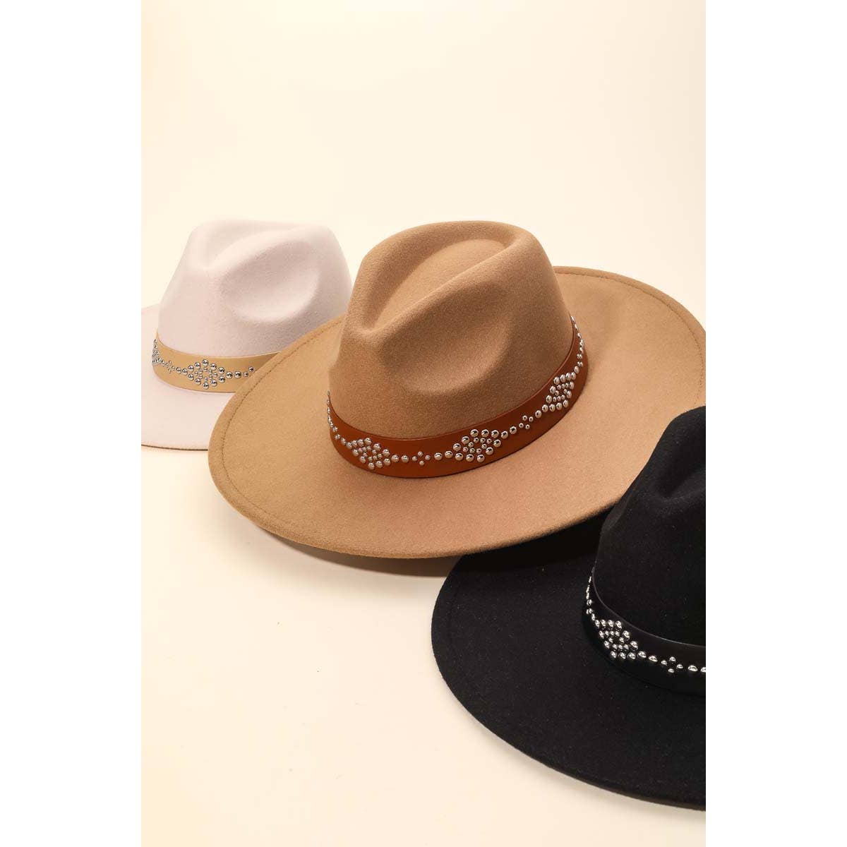 Metallic Studded Strap Fedora Hat: IV